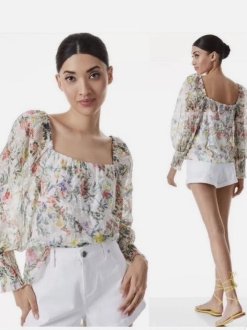 Alice + Olivia White, Multi-Color Floral Blouse